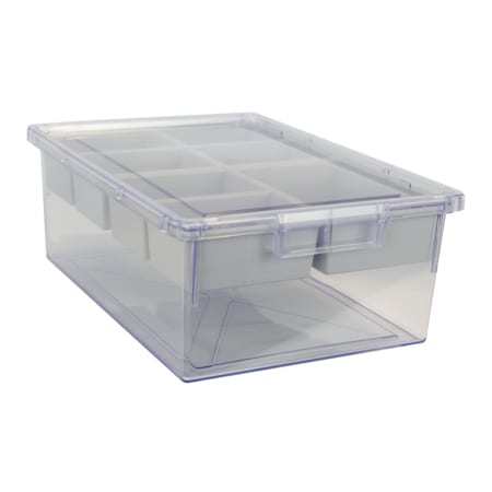 Antimicrobial Slim Line Dbl 6D Tote Tray/Divider & Clr Lid Kit, PK3